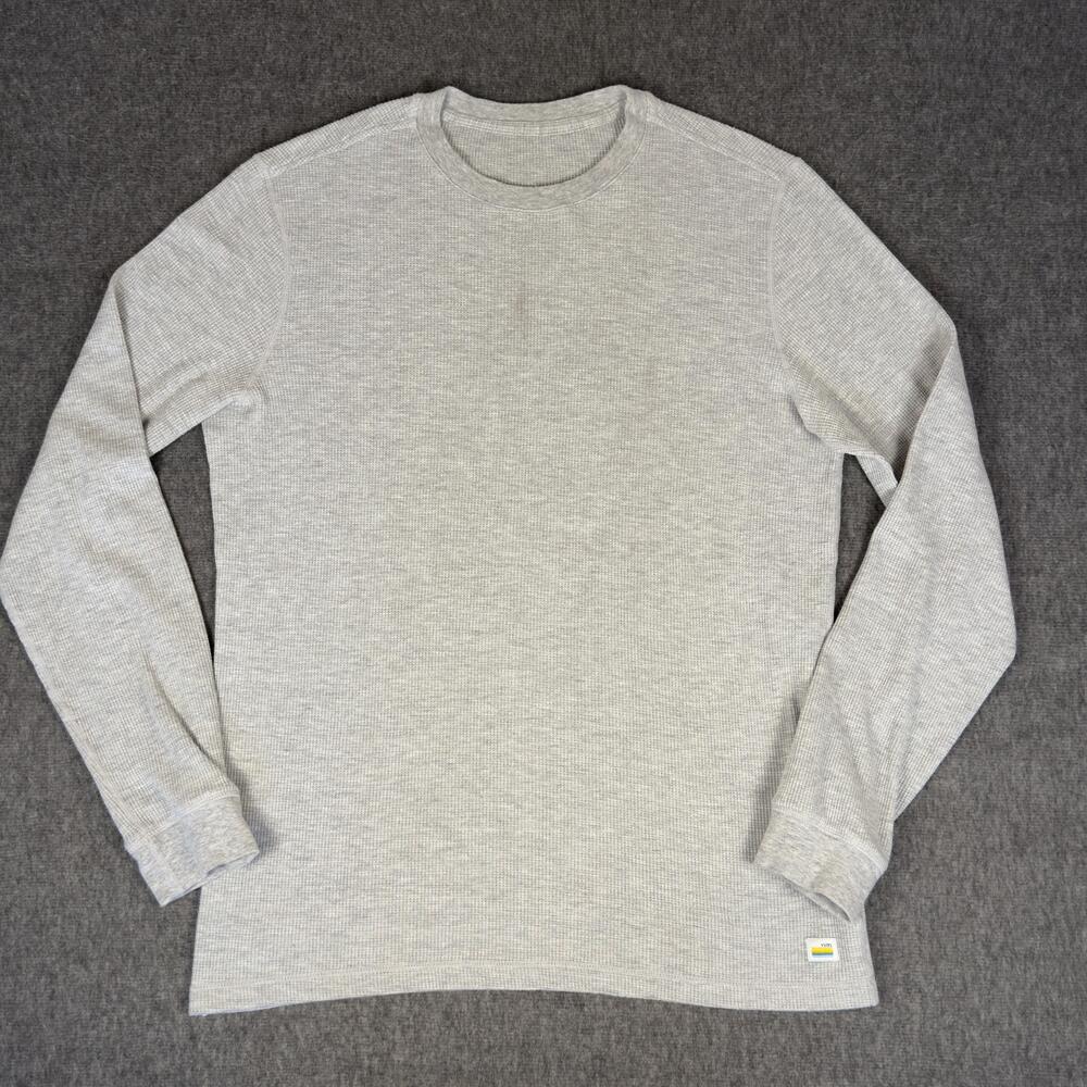 Vuori Waffle Crew Shirt Mens Large Gray Long Sleeve Thermal Knit Henley V176